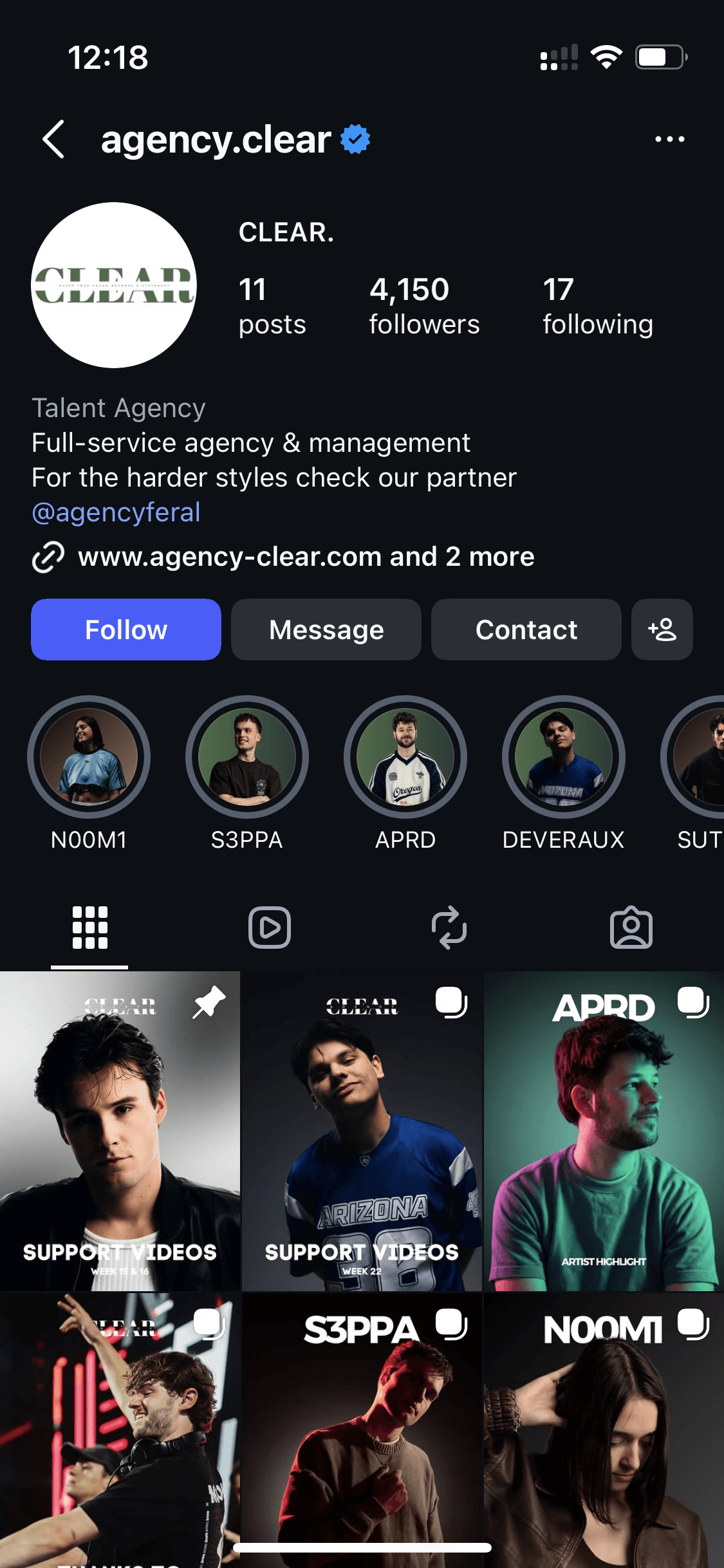 Instagram-account @agency.clear groeide +3.050 volgers